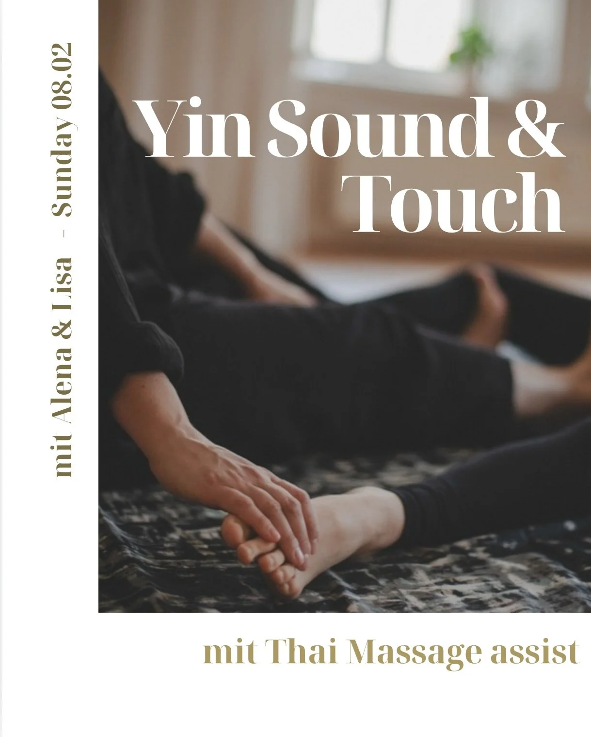 back by popular demand - nach zwei ausverkauften sessions finden sich @alena.zega &amp; @lhakimhealing wieder zusammen f&uuml;r Yin Sound &amp; Touch: 

Eine besondere 2-st&uuml;ndige Praxis, die Yin Yoga, Klangreise und achtsame Thai-Massage-Assists