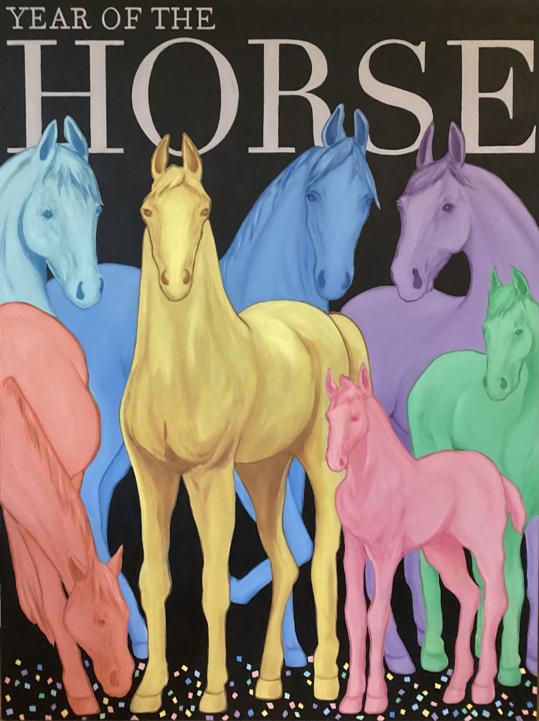 Year Of The Horse - Confetti Horses, 36 x 48", Oil on Canvas, 2026
