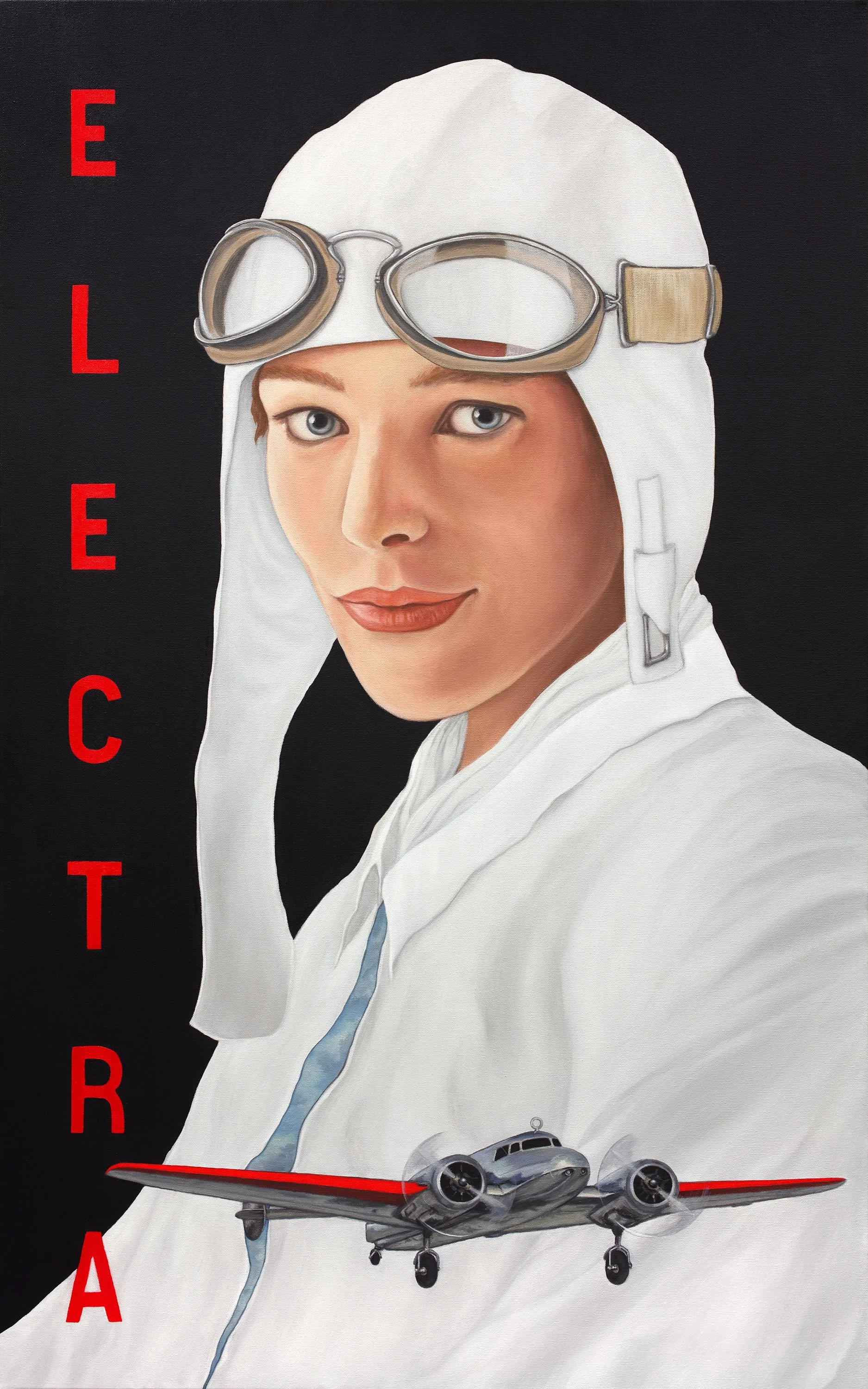 Every Dream Starts With A Spark - Portrait of Amelia Earhart, 30 x 48", Oil on Canvas, 2025