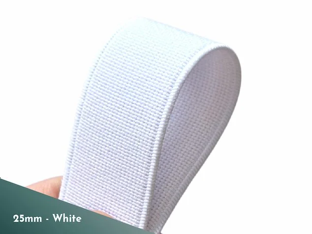 White high density non roll elastic 25mm
