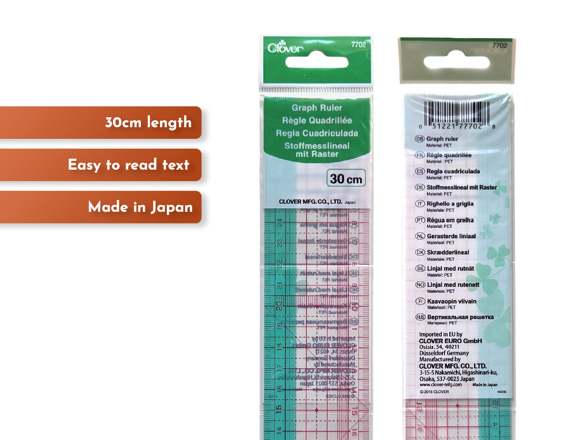 Clover 30cm graphic ruler that is transparent and made in Japan