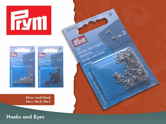 Prym brand hooks and eyes in silver and black