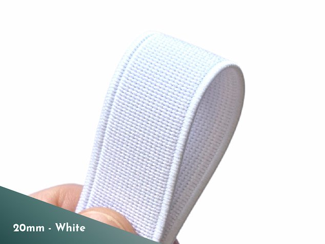 White high density non roll elastic 20mm