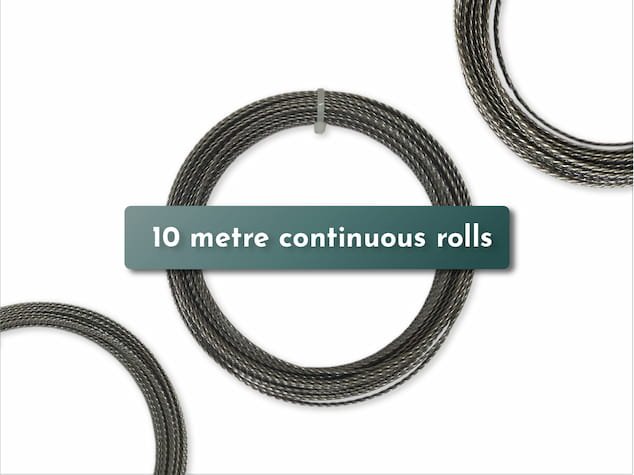 Rolls of spiral steel corset boning in 10 metre continuous lengths