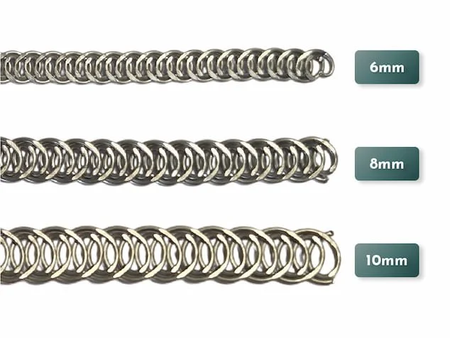 Different widths of spiral steel corset boning in 6mm, 8mm and 10mm