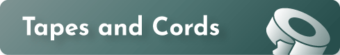 Graphic with text 'Tapes and Cords' and a roll of tape icon