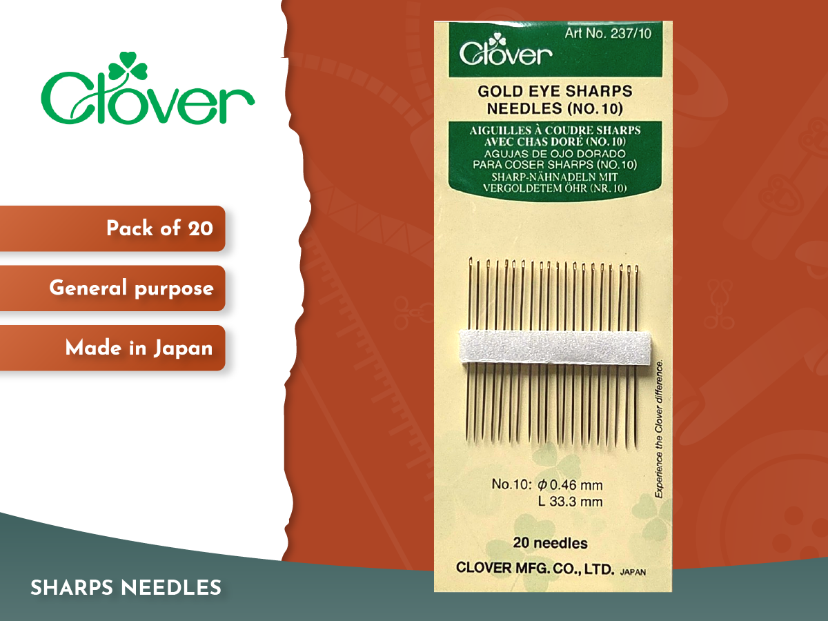Clover Gold Eye Hand Sewing Needles - Sharps No.10