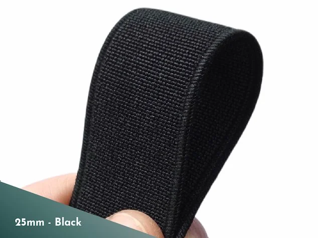 Black high density non roll elastic 25mm