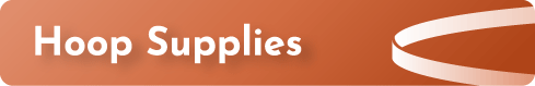 Sign reading 'Hoop Supplies' with an orange background and a white strip resembling a hoop.