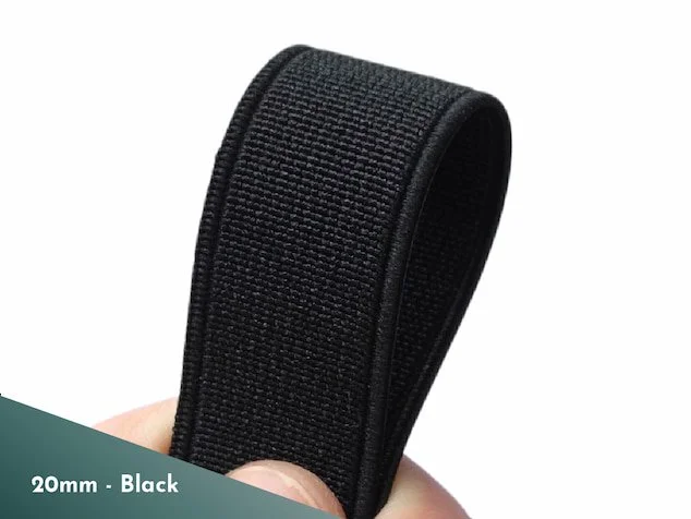 Black high density non roll elastic 20mm