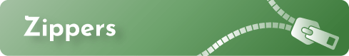 Green sign with white text saying 'Zippers' and a zipper icon.