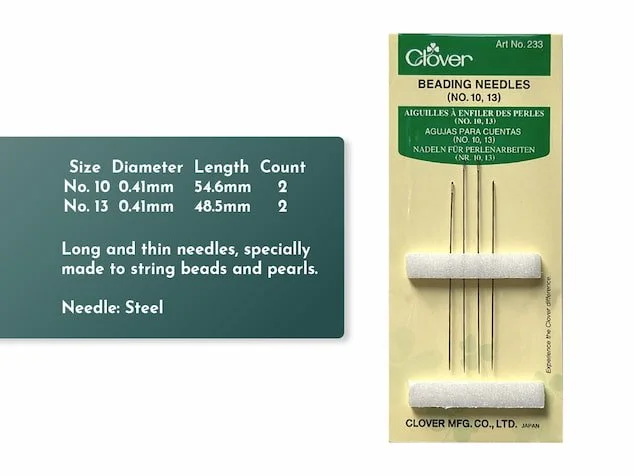 Beading needles used for threading and stitching very fine beads