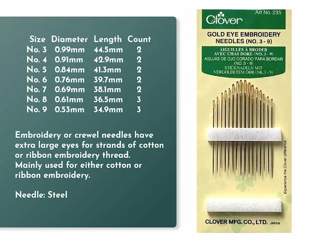 Clover brand gold eye embroidery needles made in Japan