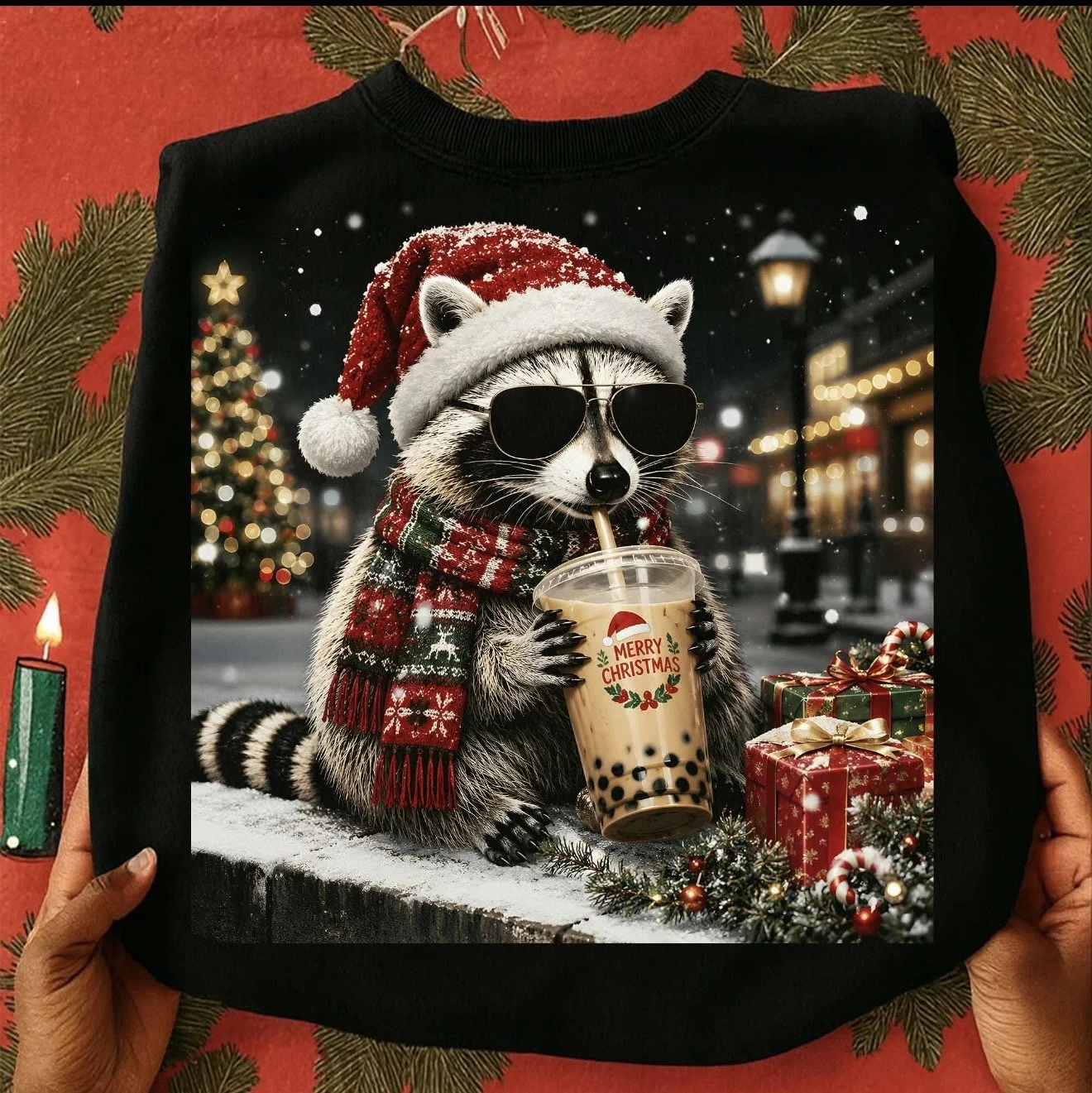 Raccoon Christmas Coffee