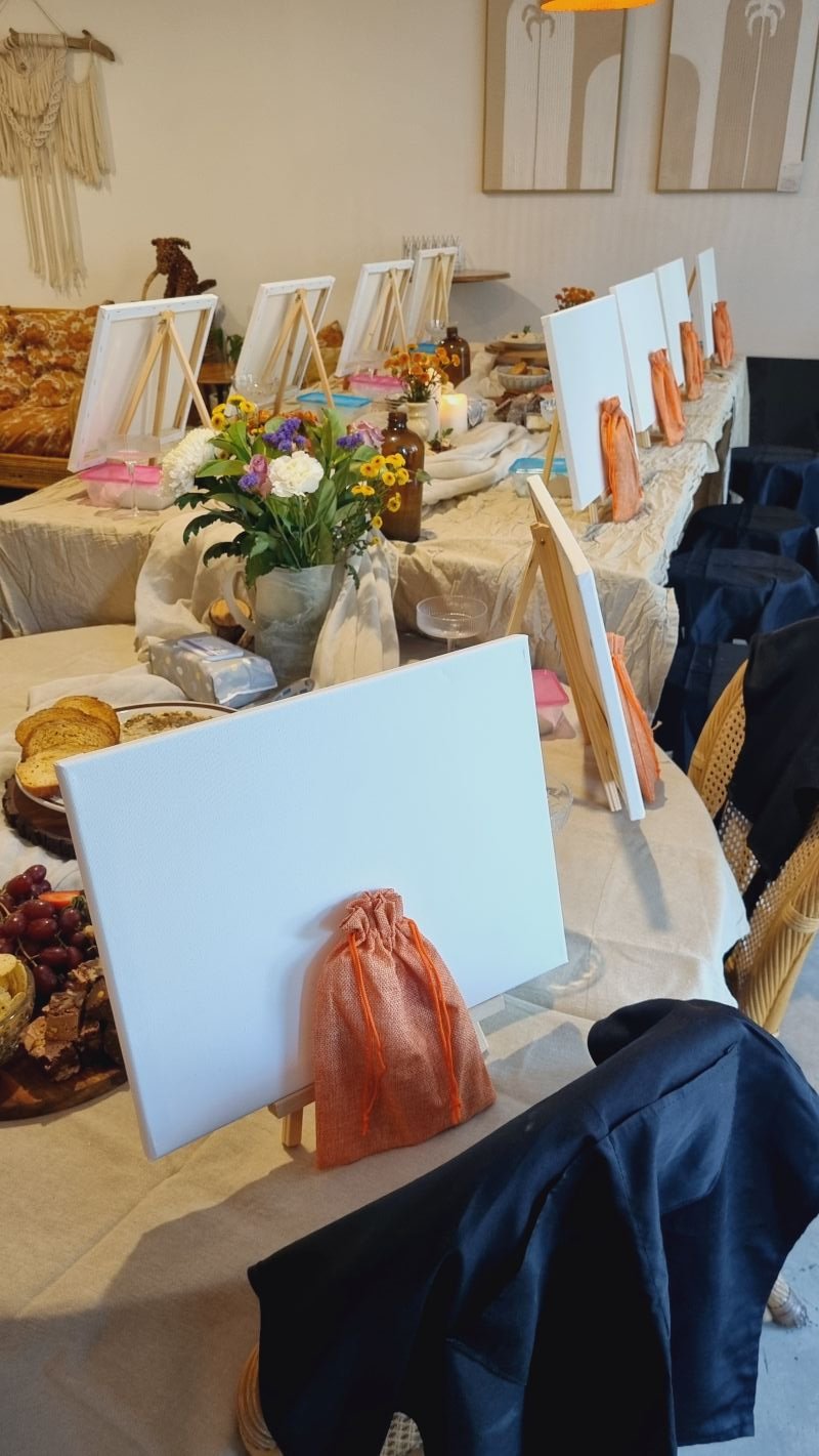 Textured art workshop set up in cafe