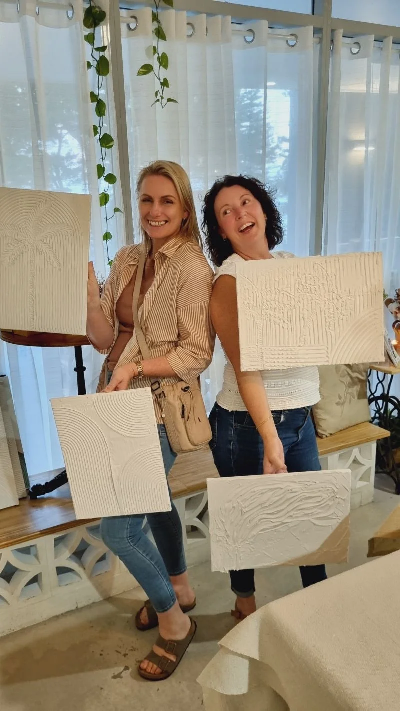 Girls at textured art workshop