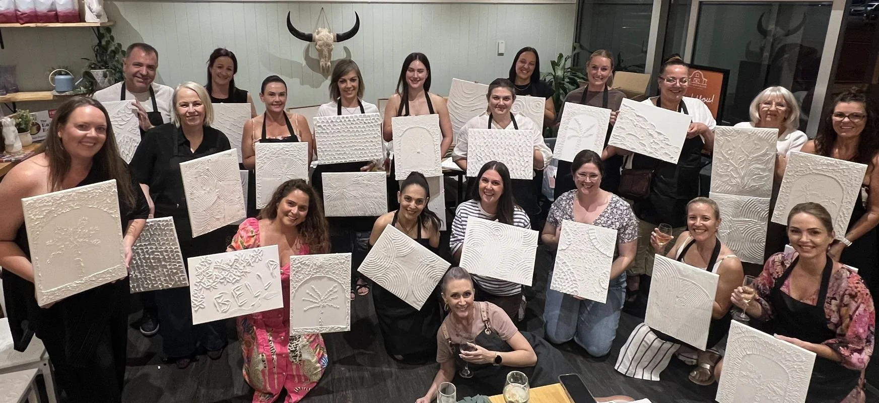 Textured art workshop group photo