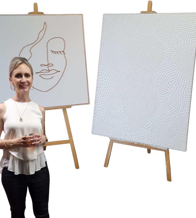 Textured art on easels