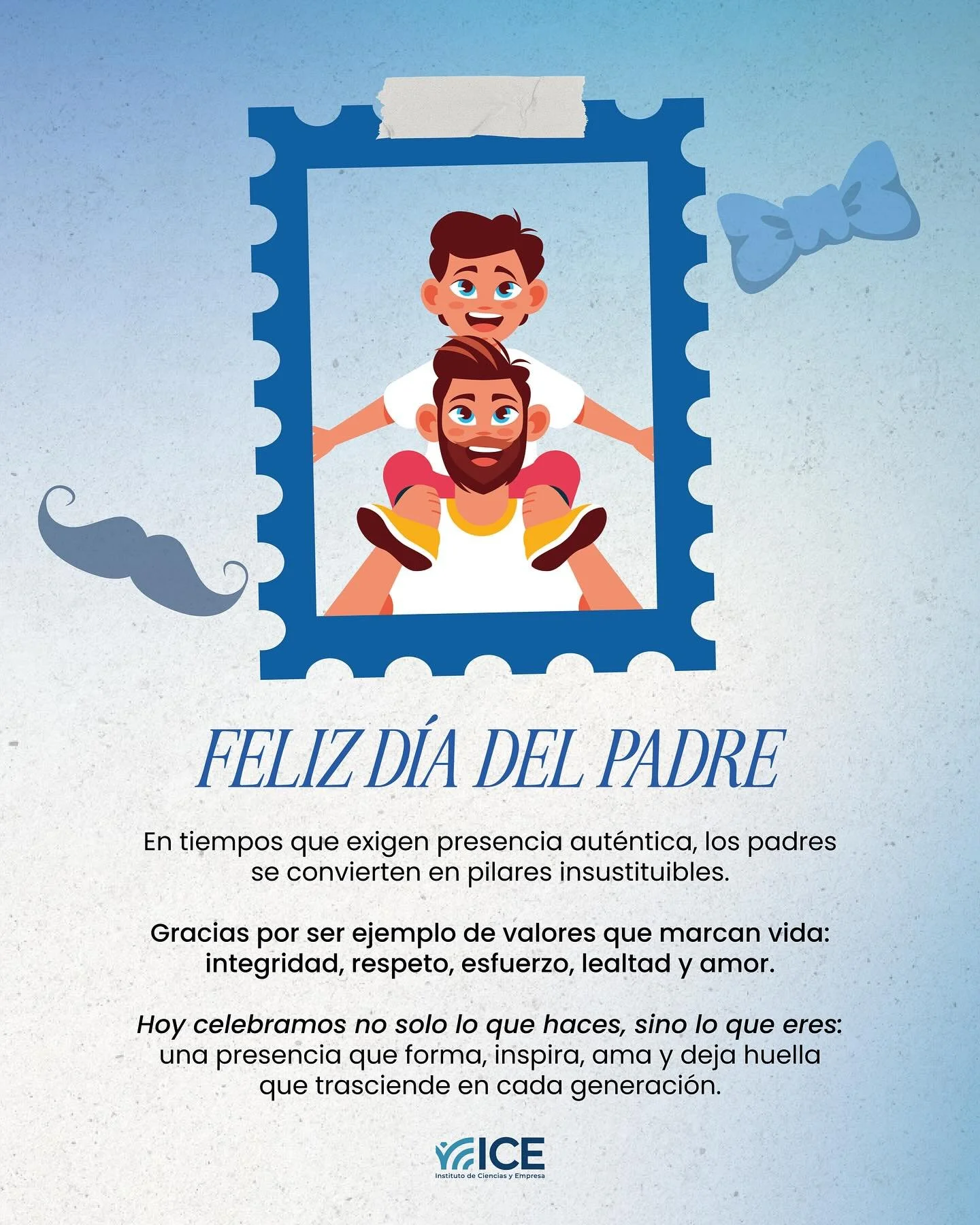 Feliz D&iacute;a del Padre

En ICE reconocemos el poder transformador de una paternidad presente y amorosa.

Gracias a quienes, con su ejemplo, forjan generaciones con valores como la integridad, el respeto y la dedicaci&oacute;n.

Hoy celebramos a t