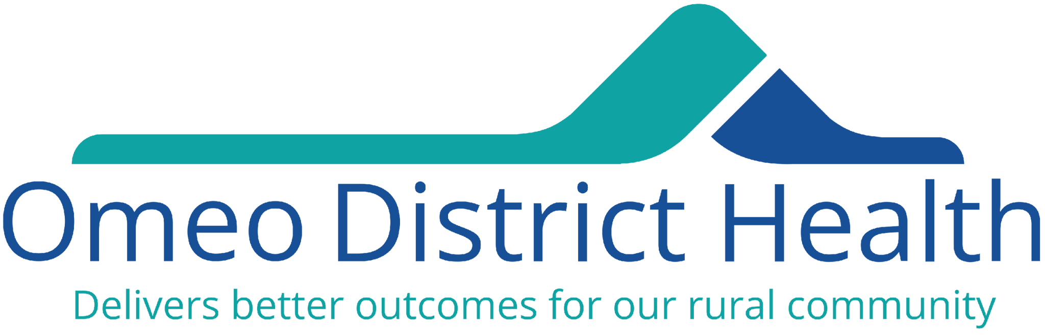 Logo for Omeo District Health with a mountain graphic and the tagline 'Delivers better outcomes for our rural community'.