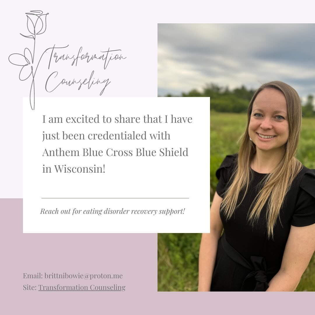 I have just been credentialed with Anthem Blue Cross Blue Shield in Wisconsin! 

Please reach out for eating disorder support or resources! 💜

#eatingdisorderrecovery #eatingdisordertherapy #eatingdisorderrecoverywisconsin