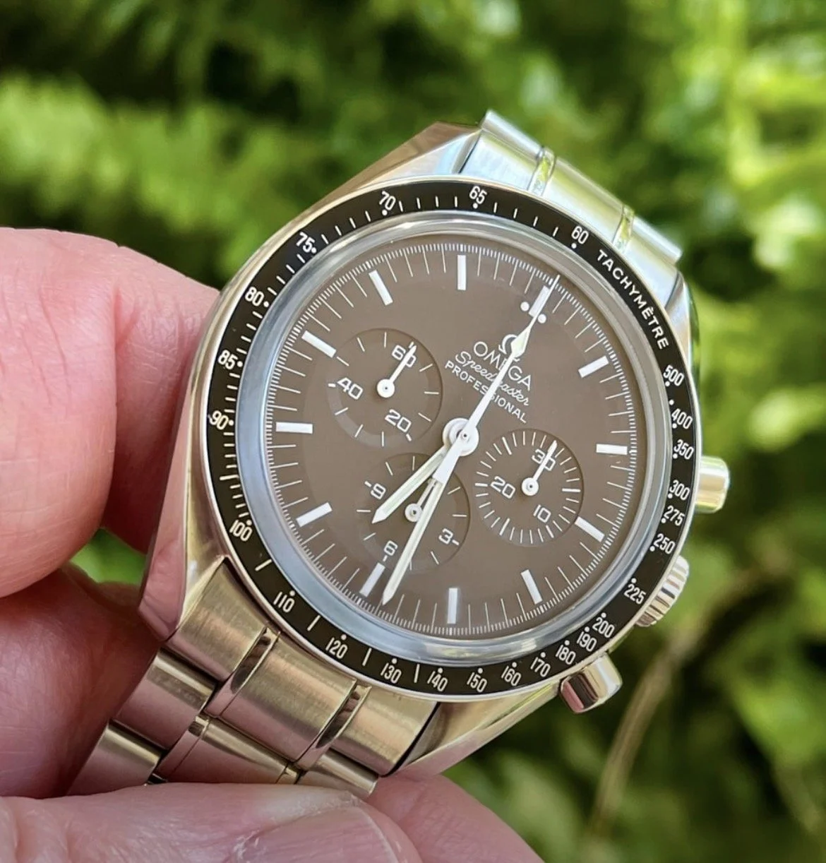 $6500 Omega Speedmaster Chocolate “Tropical” Dial 311.30.42.30.13.001 | Sapphire Sandwich | 1863 Movement | Box & Cards | Rare - Small Production Model
