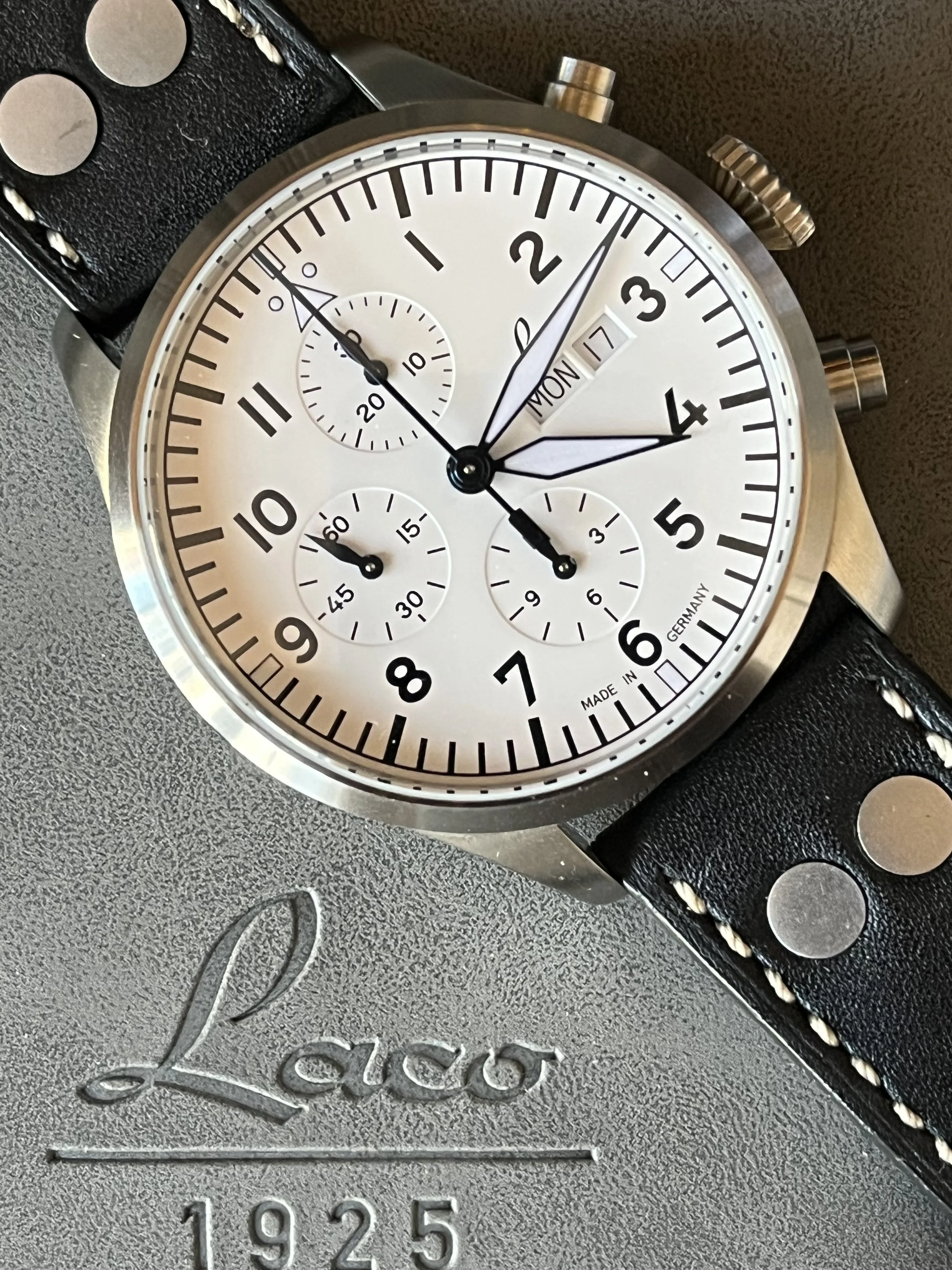 $1475 Laco Kiel.2 Weiss  43mm Chronograph - Impressive IWC Vibes - German Manufacturer 