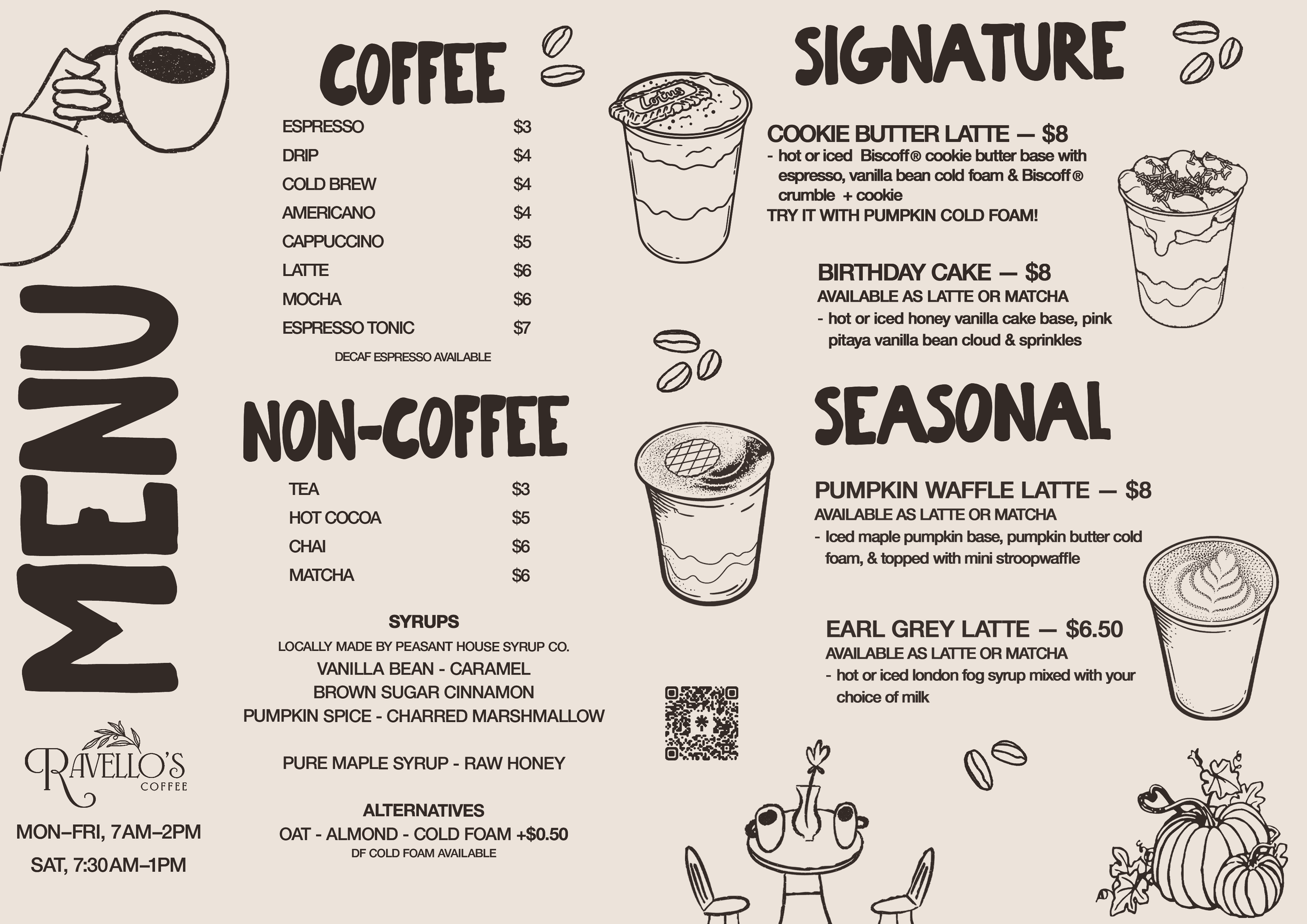 Ravello's Coffee September drink menu in Columbus, Ohio