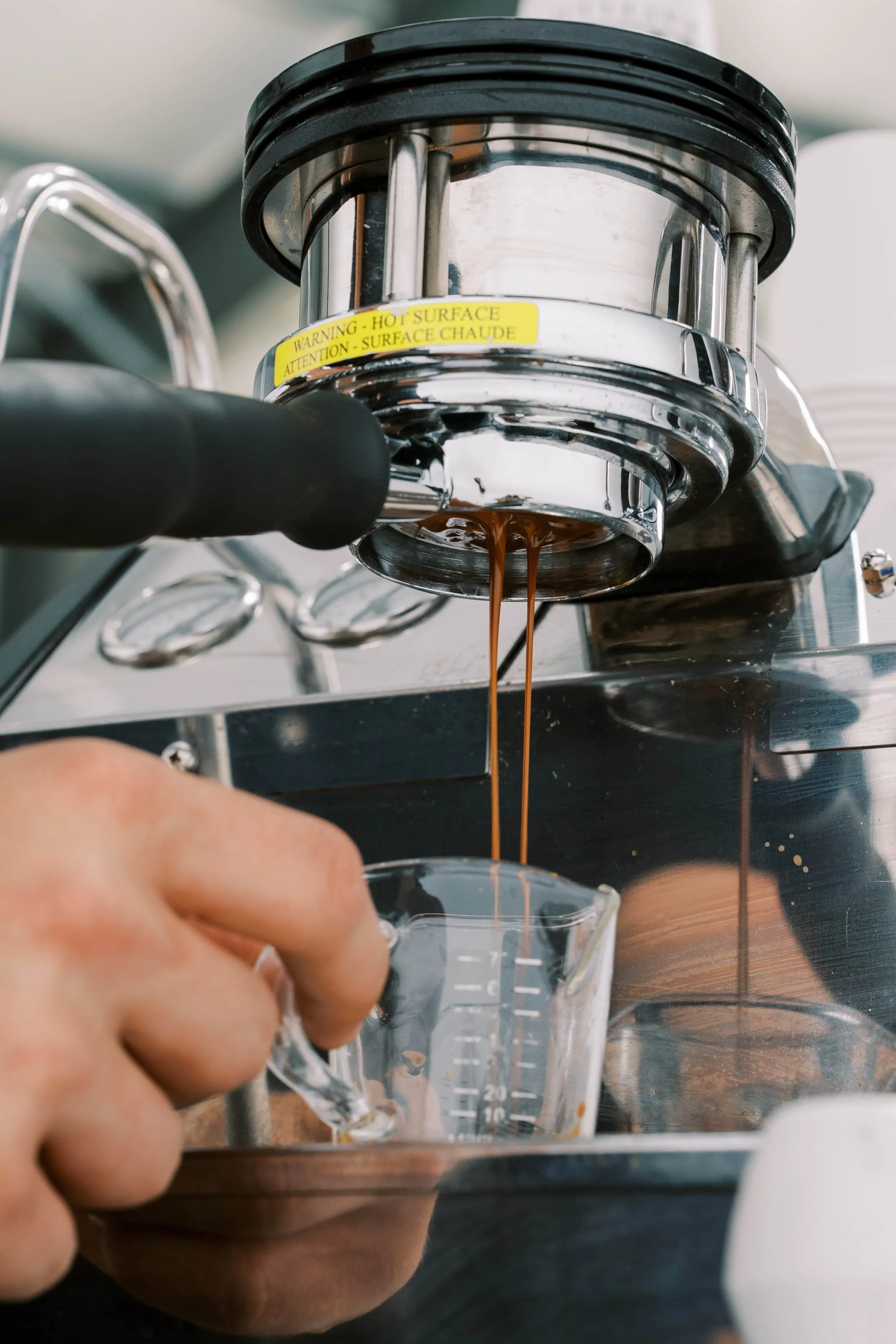 Fresh espresso being pulled at Ravello’s Coffee in Columbus, Ohio