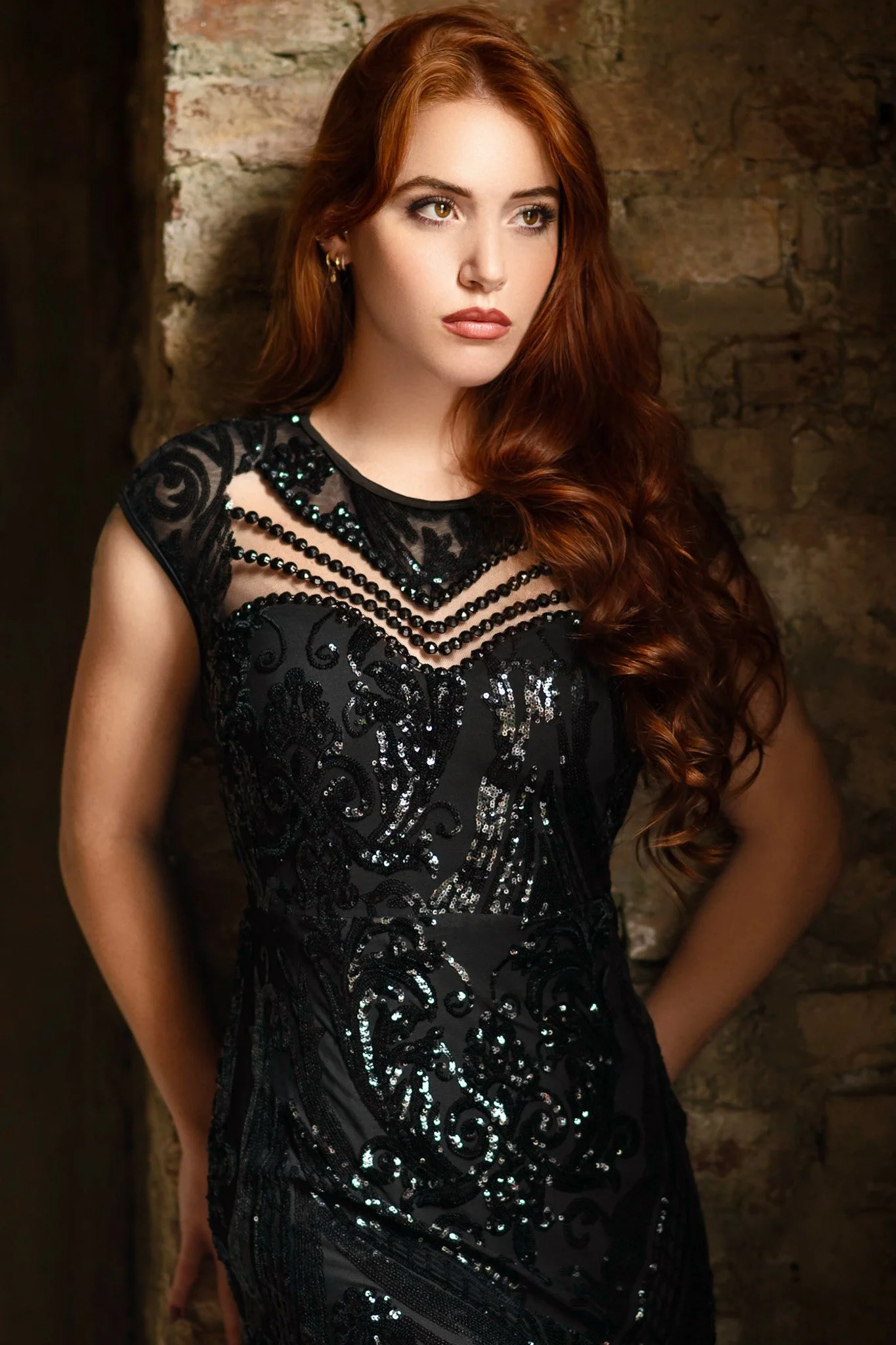Couture Portrait in Black Beaded Gown