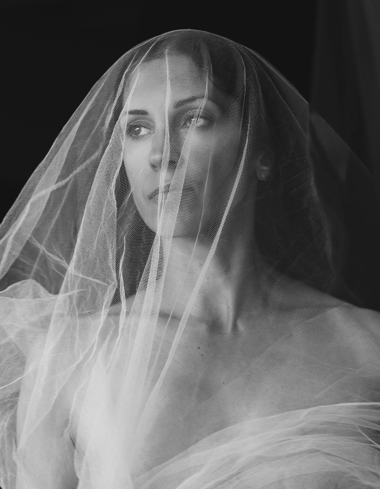 Fine Art Veil Portrait in Black and White