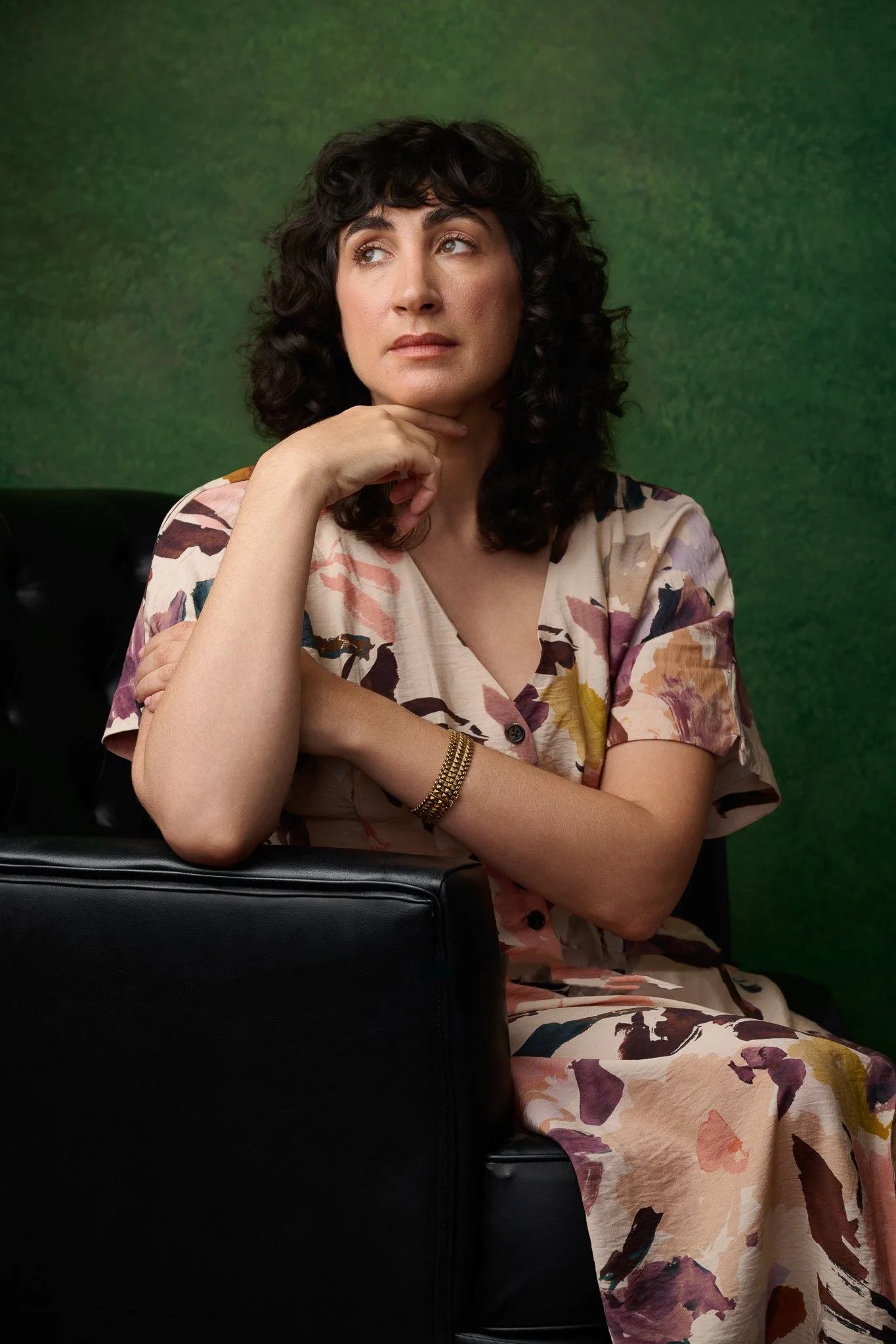 Fine Art Portrait With Green Painterly Backdrop