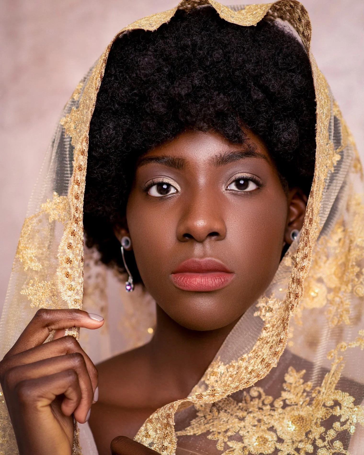 Fine Art Portrait With Gold Lace Veil