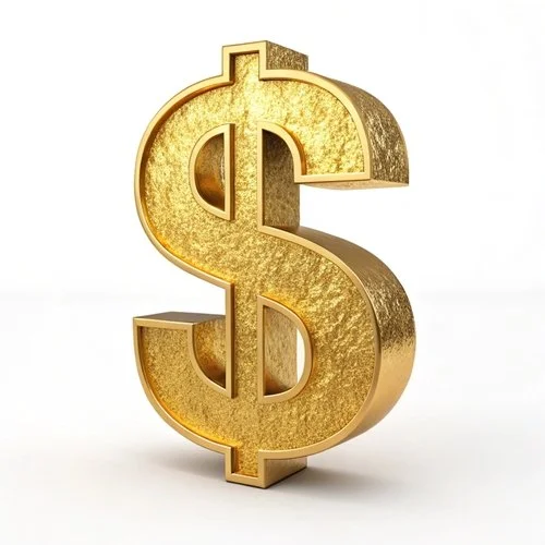 A gold, 3D dollar sign symbol.