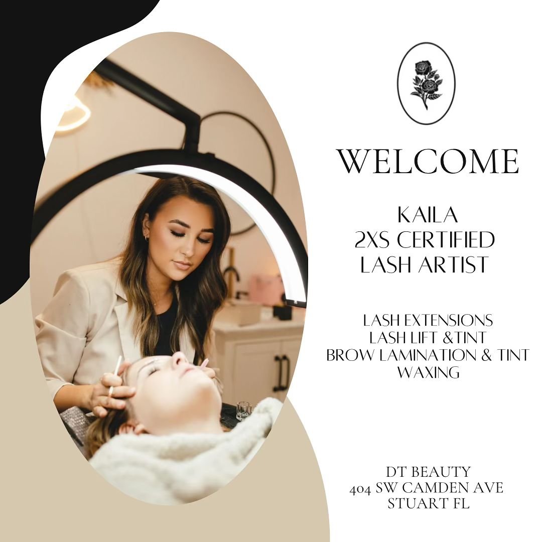 We are so excited to announce that @dtbeauty.kaila is joining the DT Beauty Team! 

She&rsquo;ll be offering 

🍂 Lash Extensions
🍂 Lash Lift &amp; Tint
🍂 Brow Lamination &amp; Tint 
🍂 Waxing 

At our 404 SW Camden Ave Stuart Location! 
We are so 