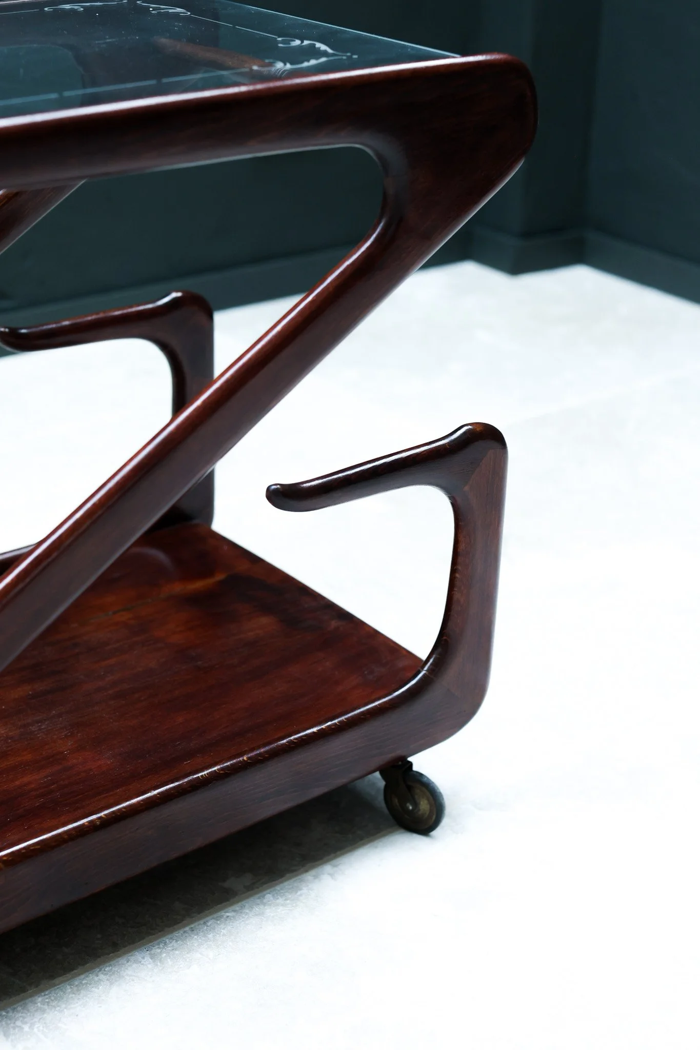 Vintage Italian Z-Line Serving Trolley | 1950s Sculptural Vibe in wood — Italy