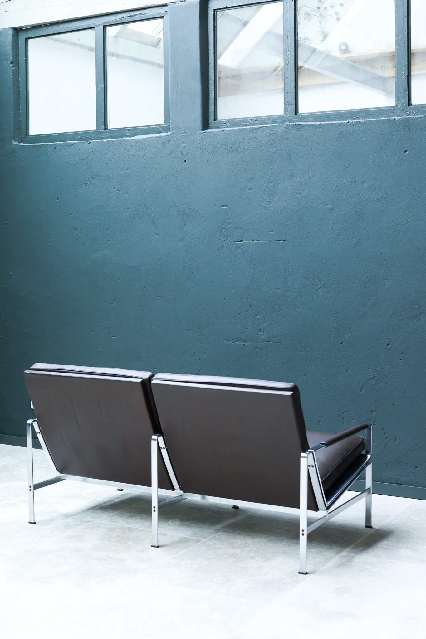 Vintage FK6720 Sofa by FABRICIUS & KASTHOLM for KILL INTERNATIONAL in leather, stainless steel, 1960s — Germany