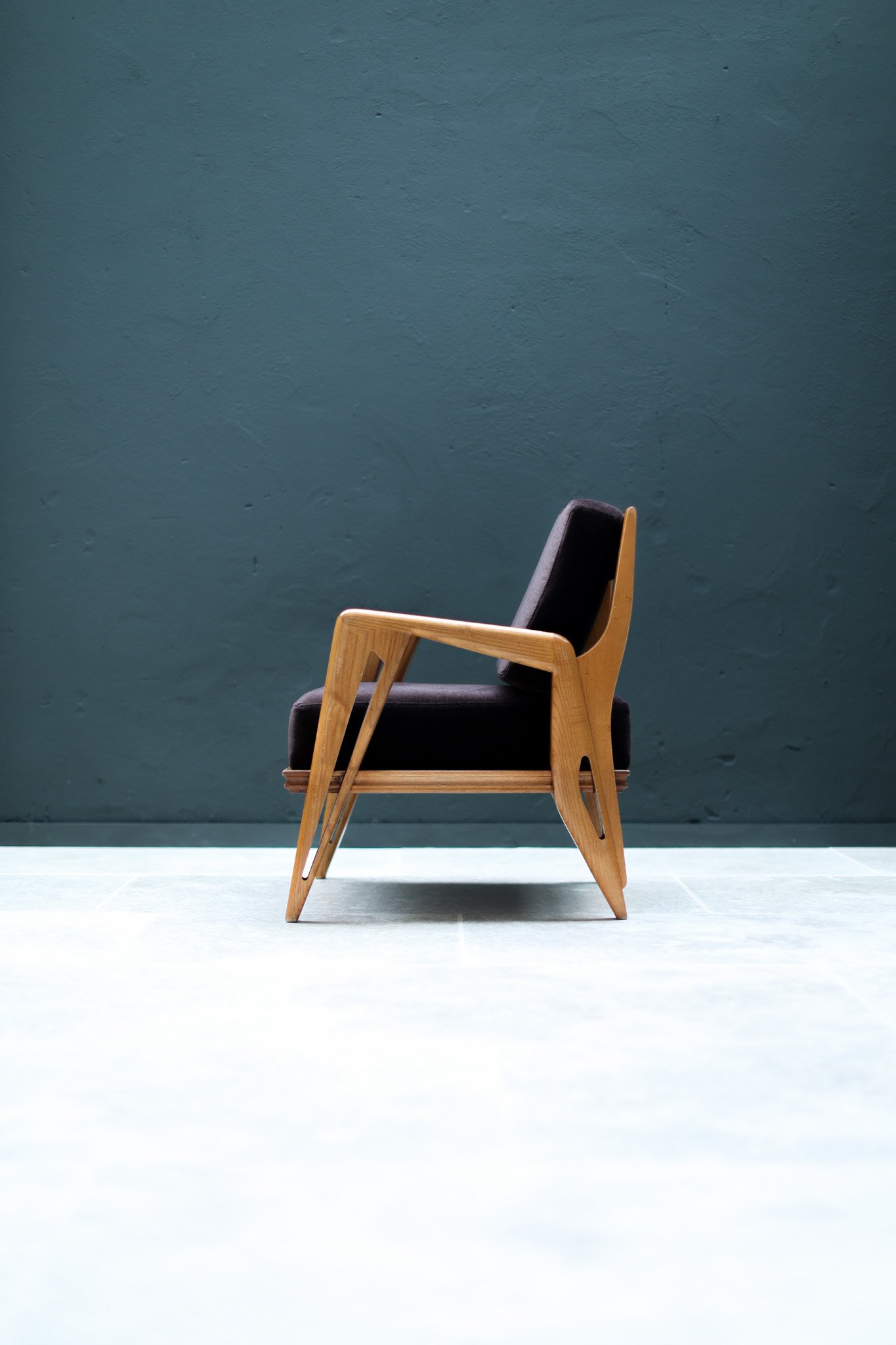 Vintage Set of Two Armchairs by FRANCO CAMPO & CARLO GRAFFI in wood, mohair, cotton (reupholstered), 1960 — by “Home” Italië