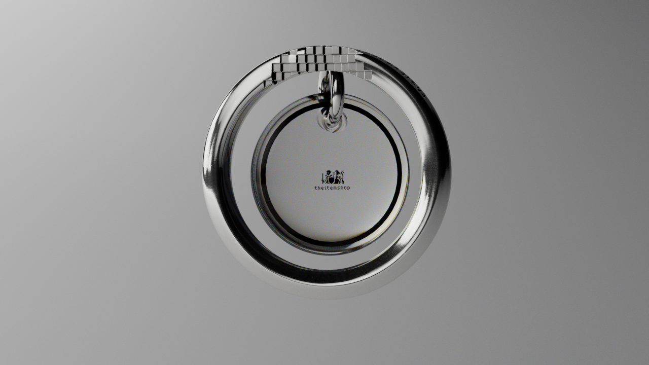 金属製のリング型キーホルダー。中央に『theitemshop』のロゴがある。