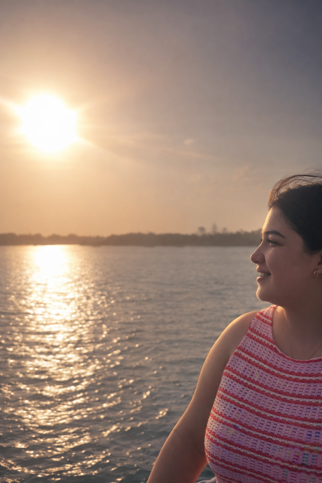 Rochelle Anne overlooking the water and sunset. Rochelle Anne Art