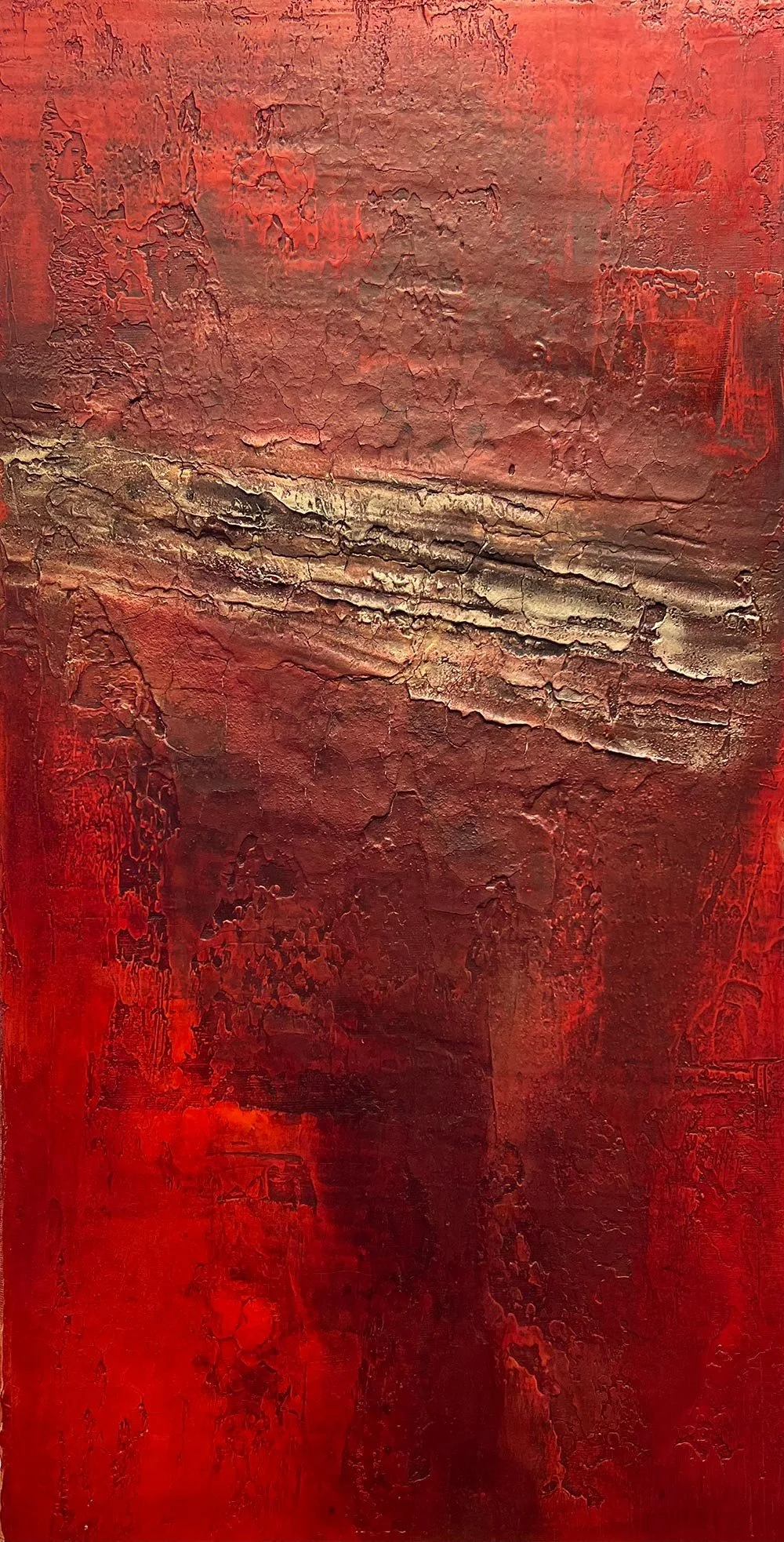 Goldglühen . Mixed Media . Pigmente und Oel . 40 x 80 cm