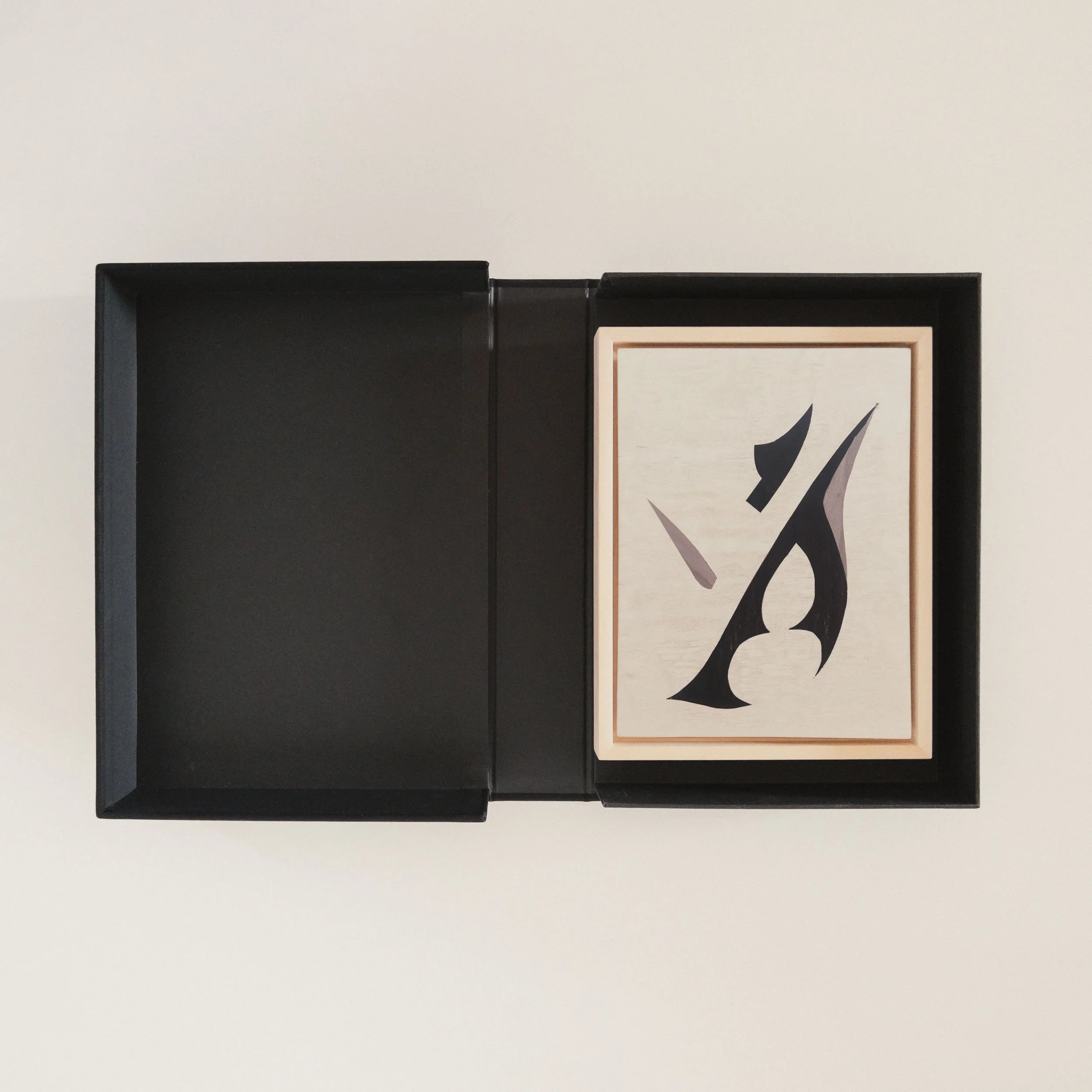 Everest marquetry art by Troy Hyde in presentation box, featuring Dark Black Tulipwood, Dark Grey Tulipwood, and White Quilted Maple.