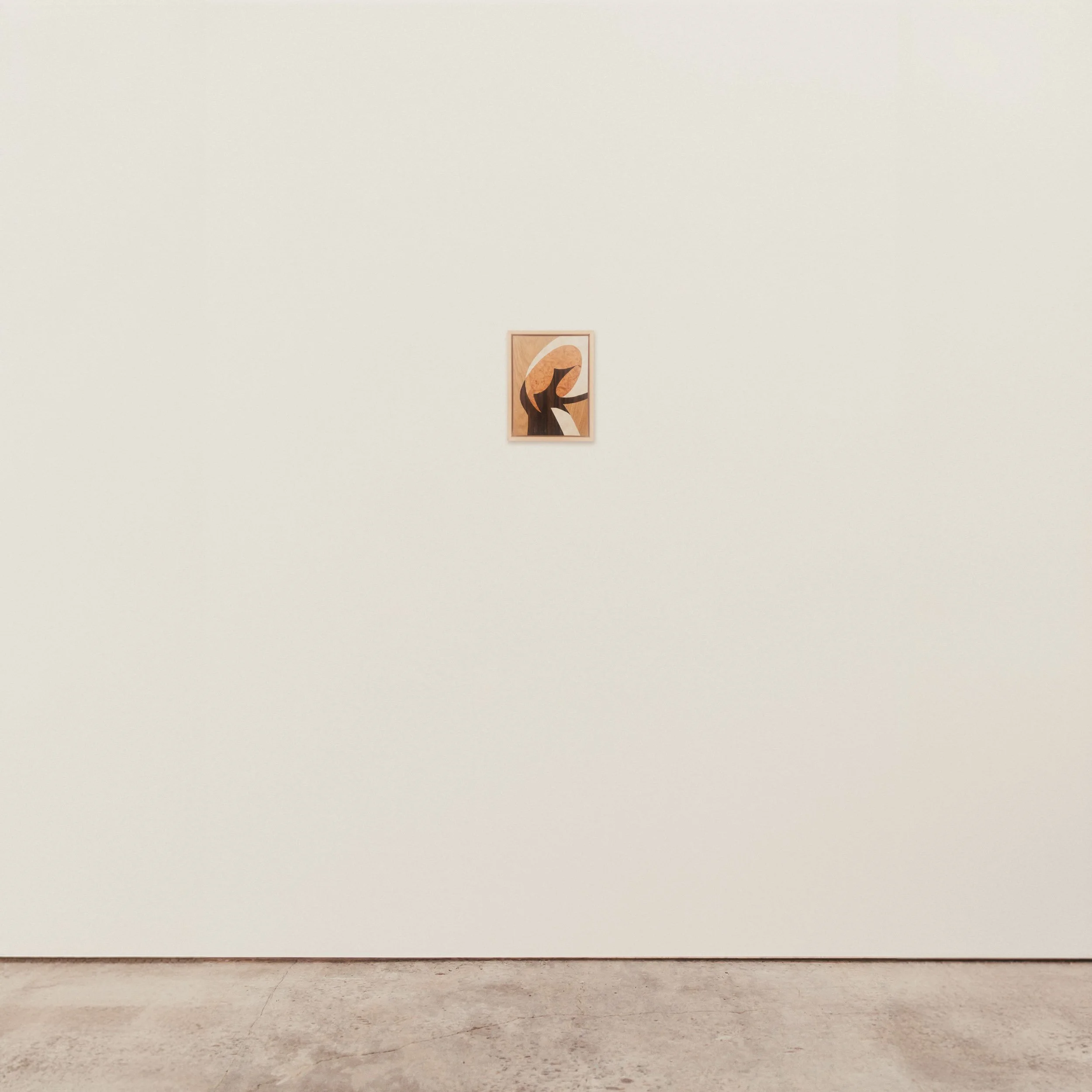 Verdant marquetry art by Troy Hyde, on white wall, intricate woodwork in Light Burr Maple, Indian Rosewood, European Oak, and White Quilted Maple.