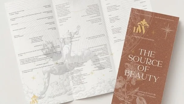 These are samples of our beautiful program, which will be distributed tonight at &lsquo;The Source of Beauty.&rsquo; At the heart of the Higher Word Orchestra is St. Hildegard. @amandaruthjoab, returns for this event as well and led the creative on t