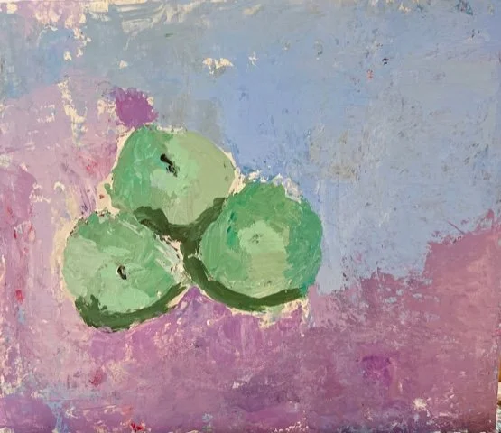 Three Apples / Acrylic on cardboard / 30x25 cm / 2000:-