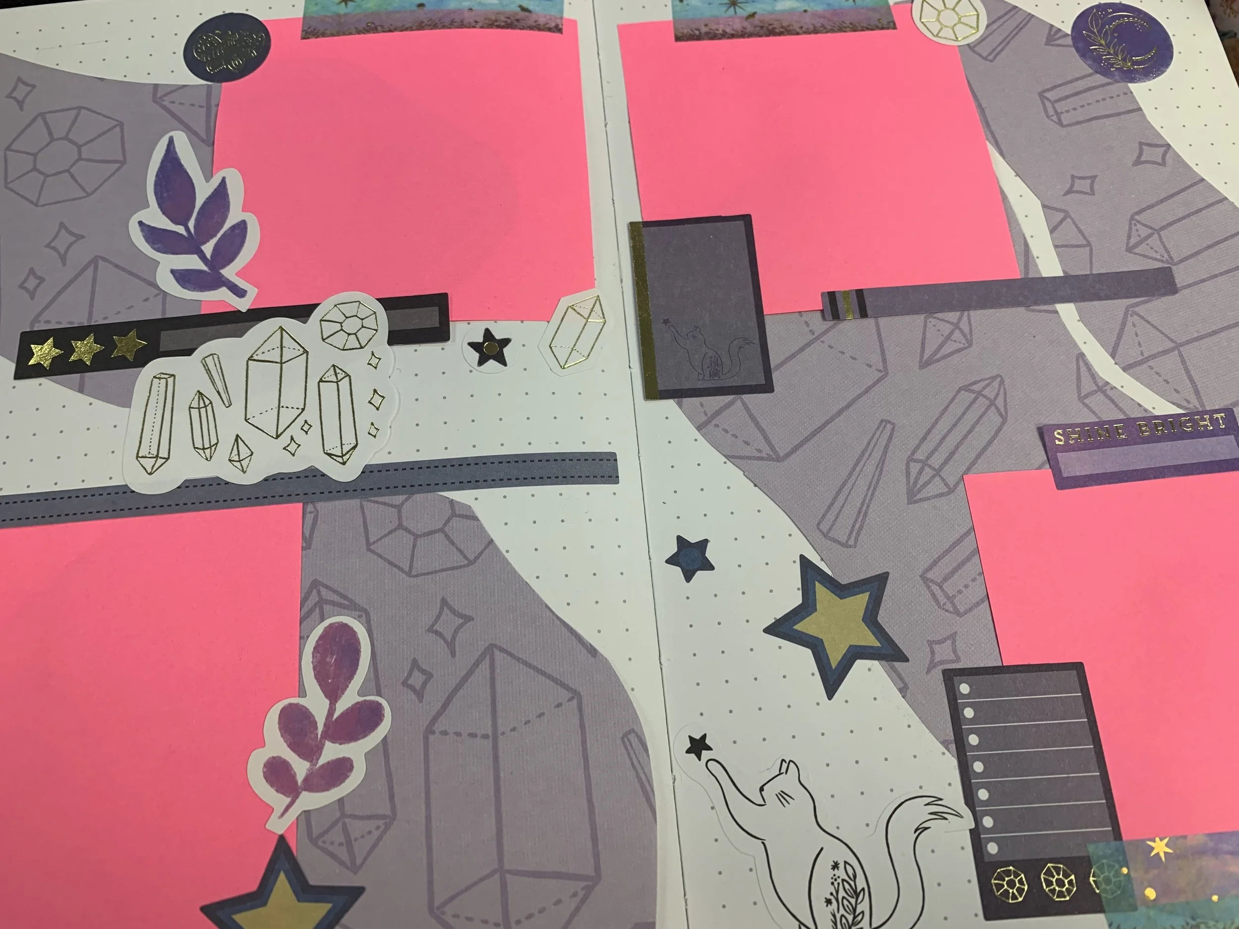 Bullet journal spread with Post-it notes.