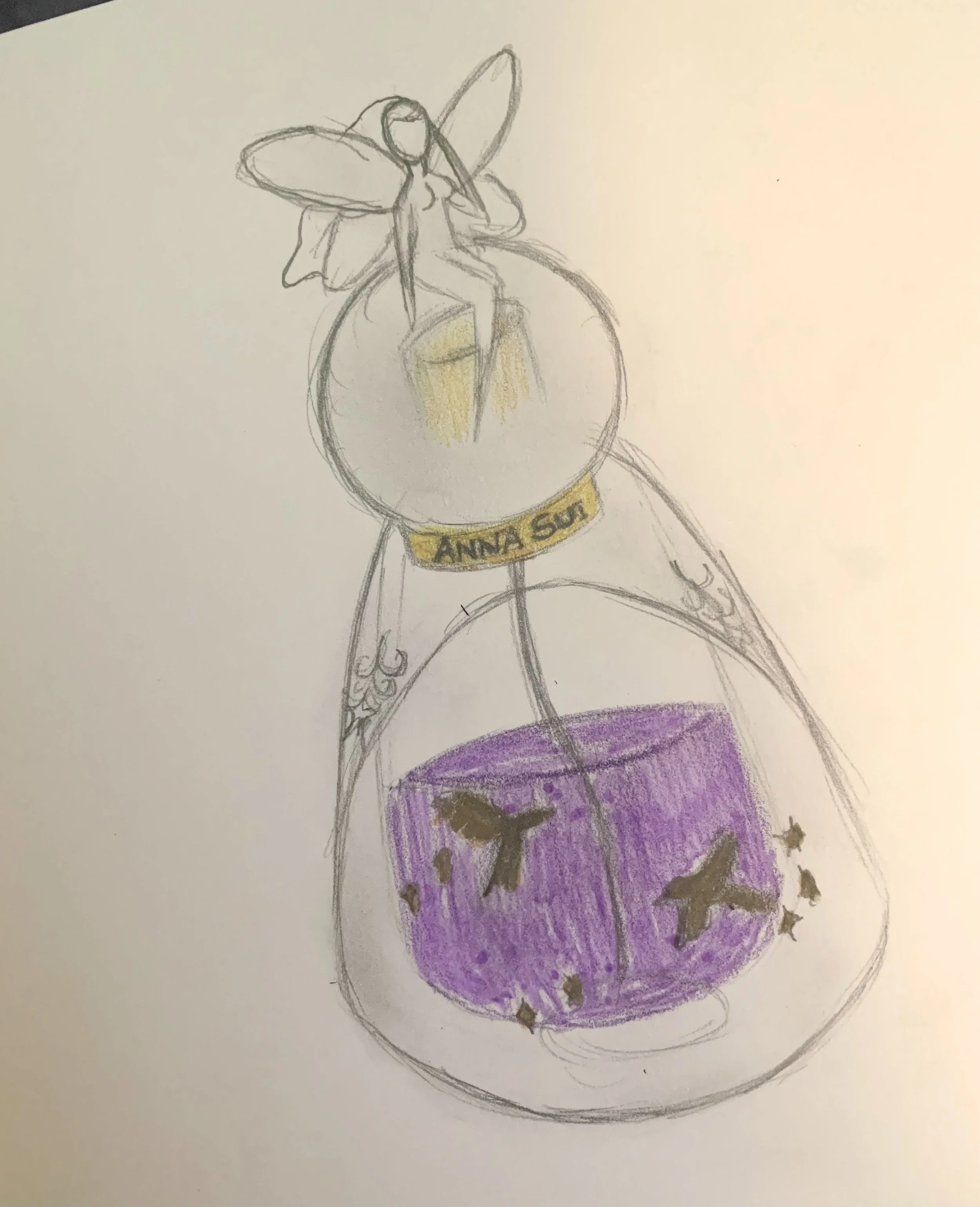 Pencil sketch of Anna Sui perfume.