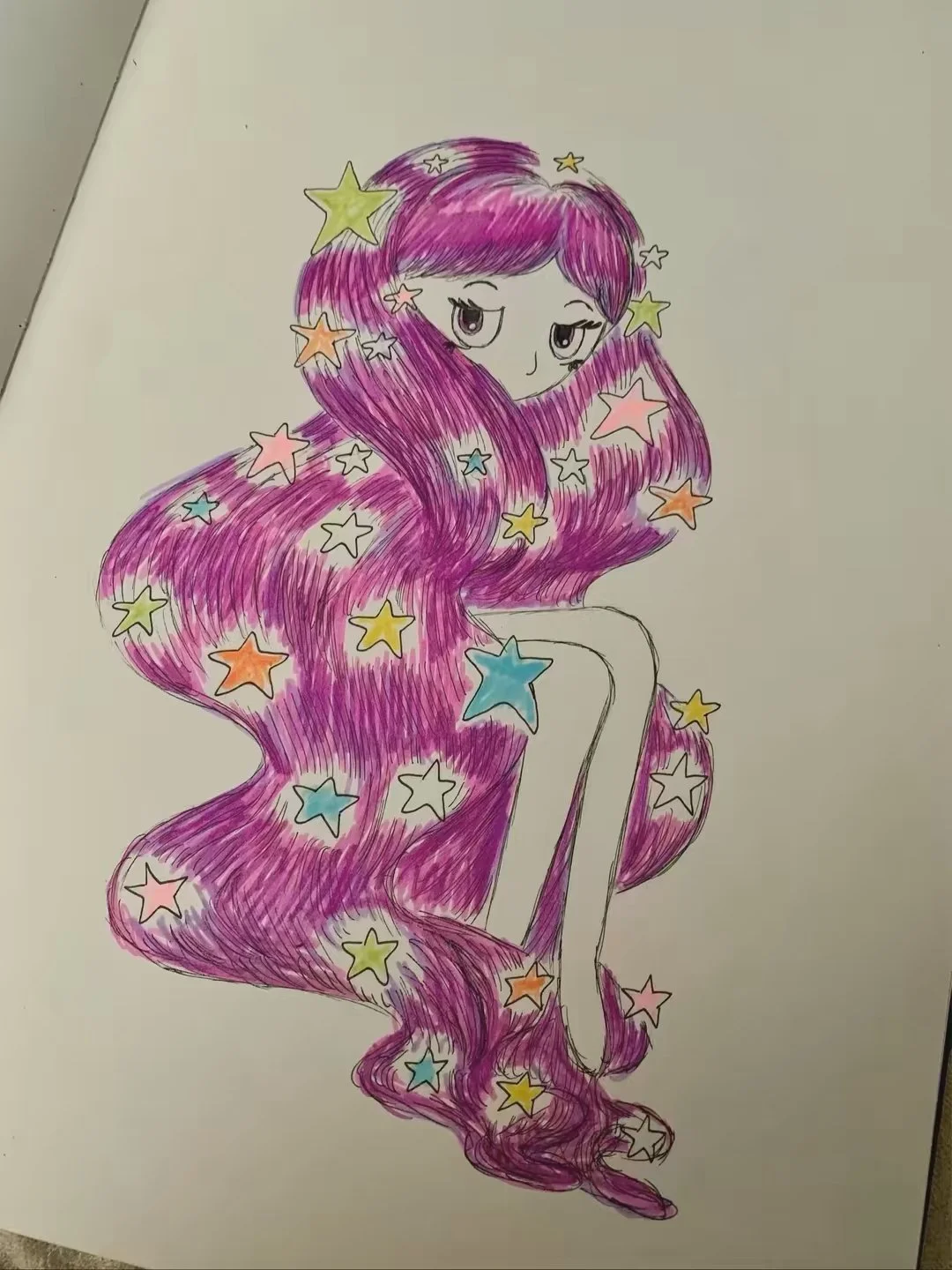 Galaxy in her hair. A drawing I did in my sketchbook.