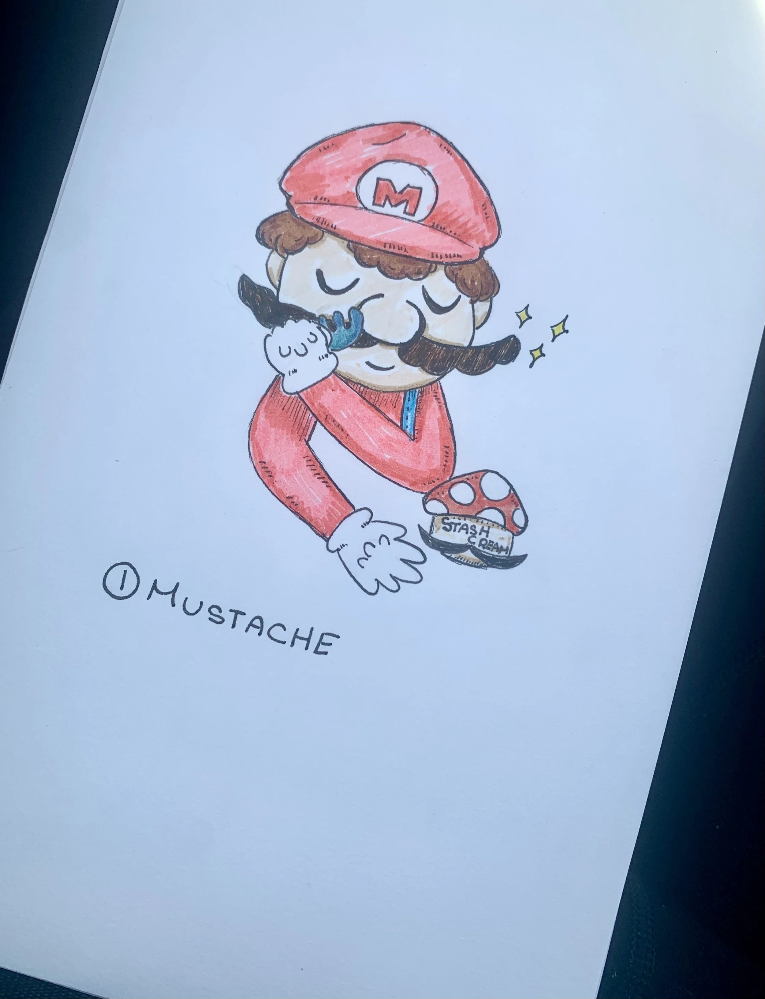 For Inktober 2025. A piece depicting Super Mario combing his mustache.