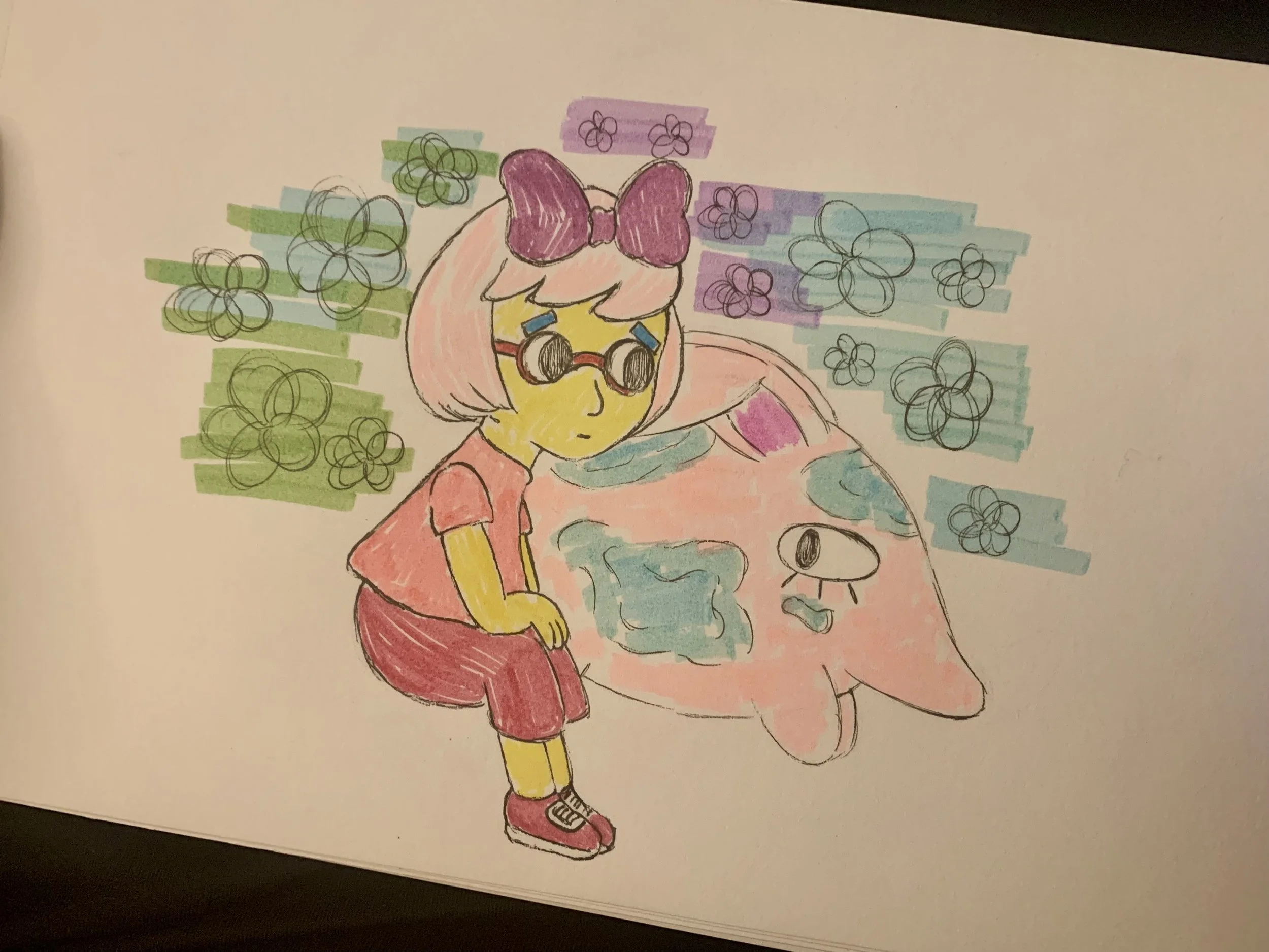 Fan art of Milhouse from The Simpsons and a Baku Yokai.